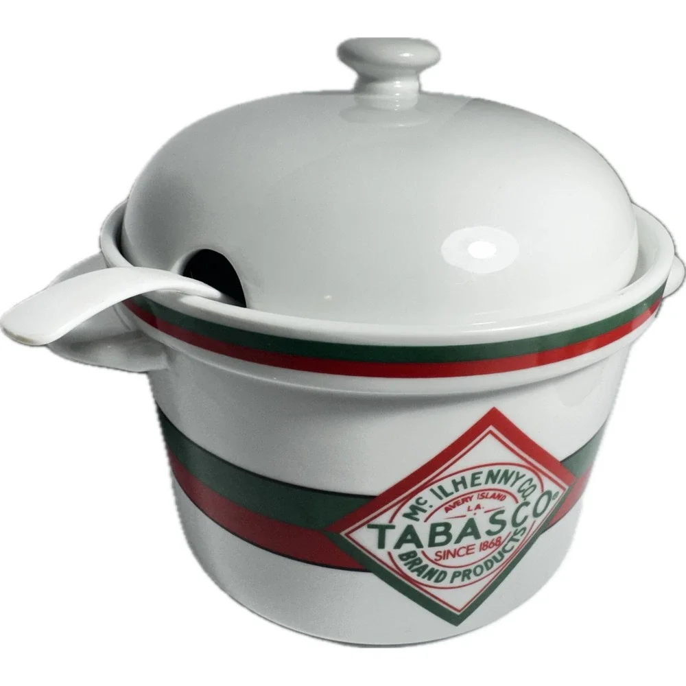 Tabasco McIlhenny Ceramic Soup Tureen Serving Bowl w/Lid & Ladle 2.5 Quart